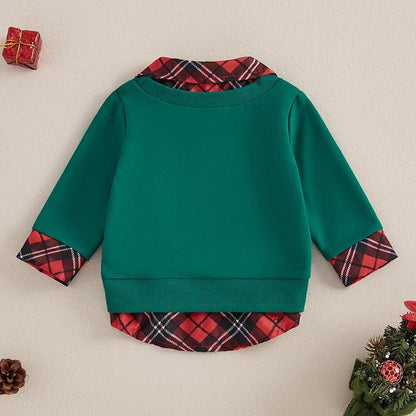 santa claus plaid kids sweatshirt - basil boutique