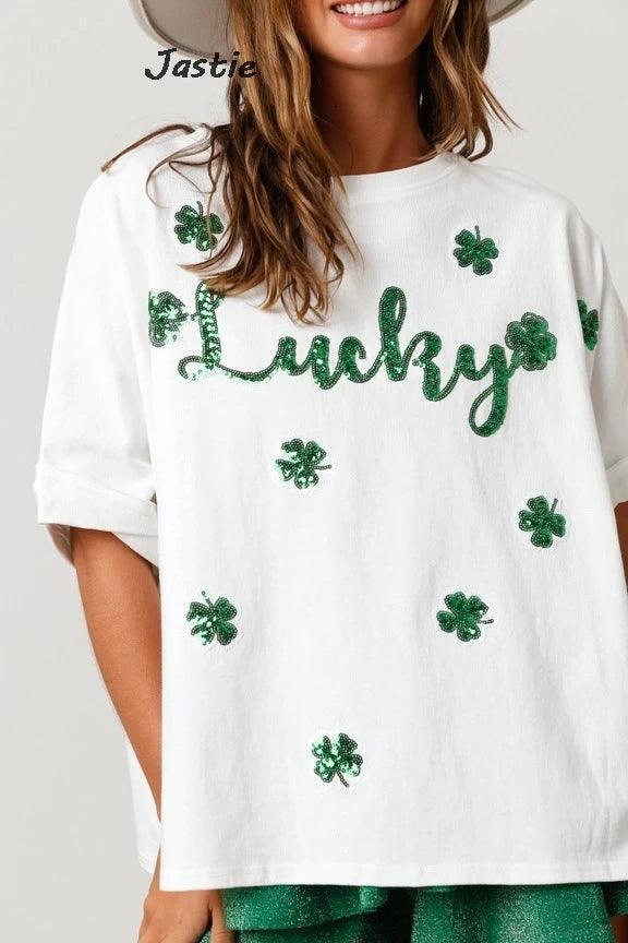 st. patty's day sequin t-shirts - basil boutique