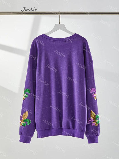 mardi gras sequin crew sweater - basil boutique