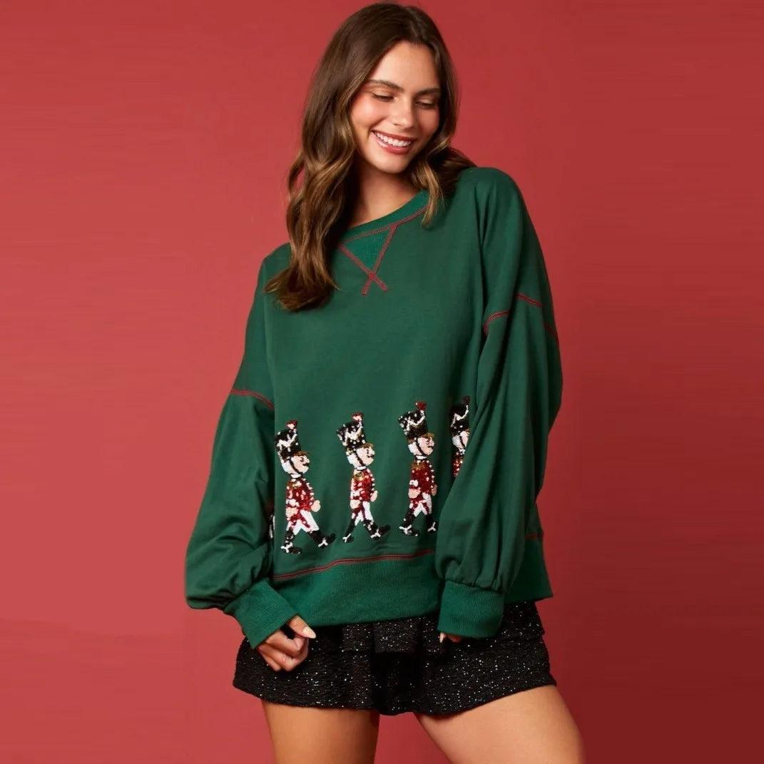 nutcracker sequin crew sweater - basil boutique