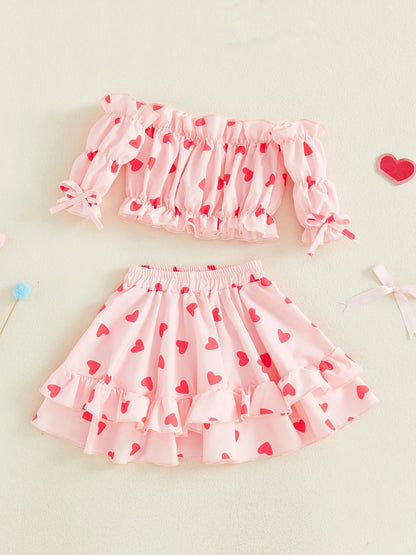 heart ruffle sleeve kids outfit