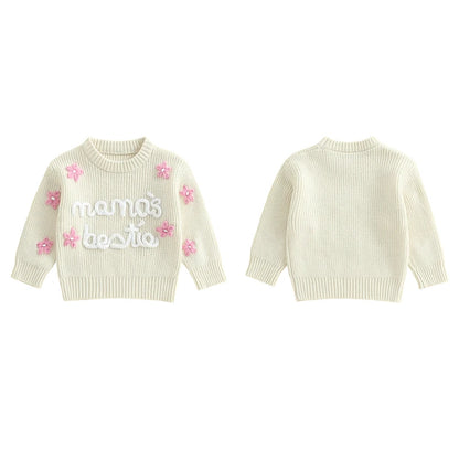 mama's bestie floral knit kids crew sweater