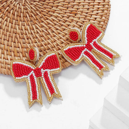 game day bow beaded earrings - basil boutique