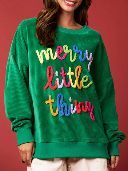 merry little things embroidered crew sweater - basil boutique