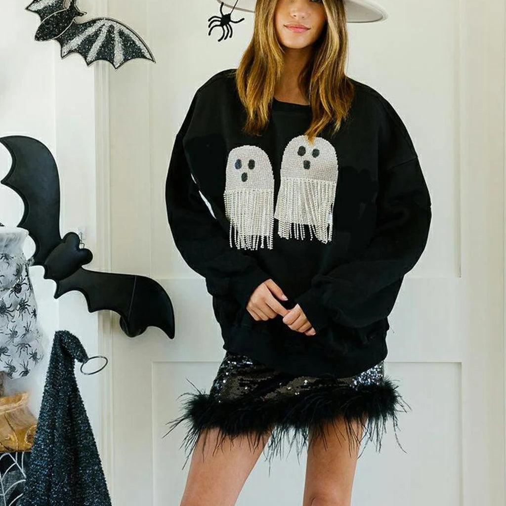 ghost sequin + tassel crew sweater - basil boutique