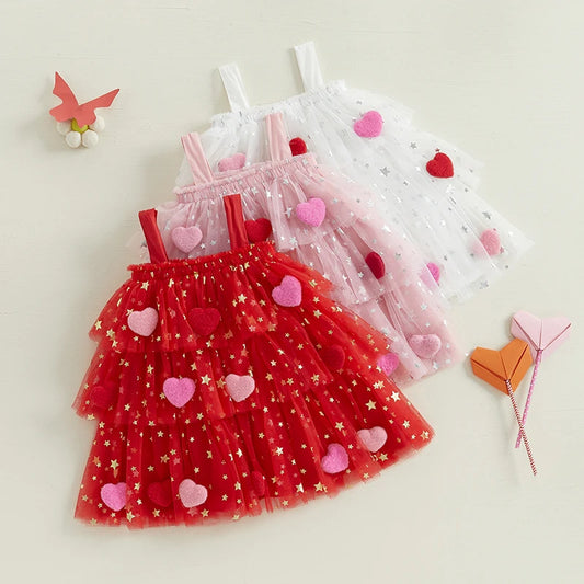 3D heart tulle kids dress