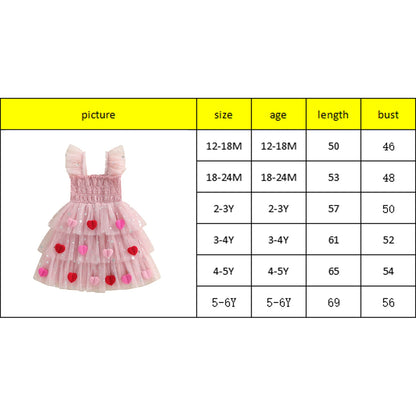 3D heart ruffle sleeve tulle kids dress