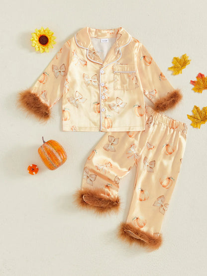 halloween satin + feather kids pajama sets