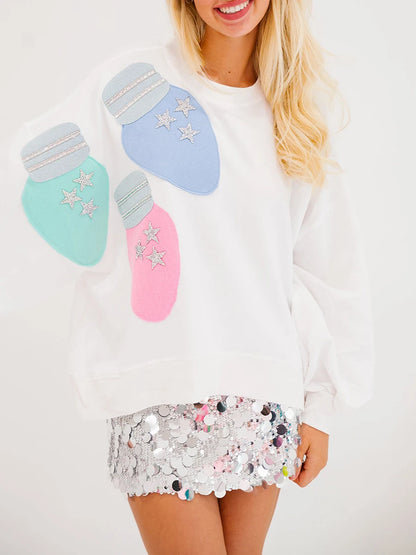 christmas lights sparkle crew sweater - basil boutique