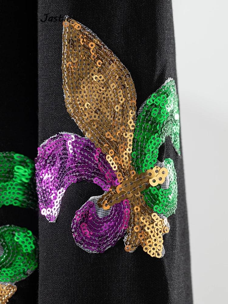 mardi gras sequin crew sweater - basil boutique