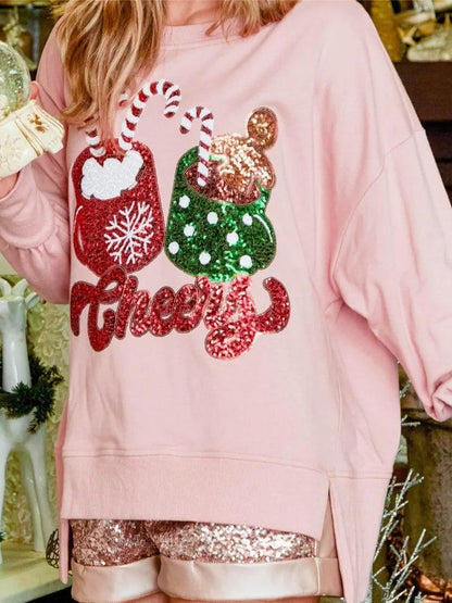 cheers holiday sequin crew sweater - basil boutique