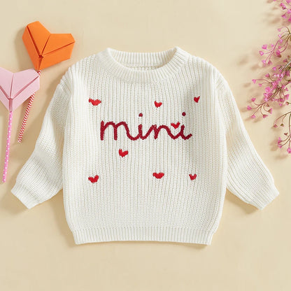 mama + mini matching knit heart crew sweaters