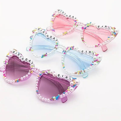 birthday girl pearl + sprinkle heart sunglasses - basil boutique