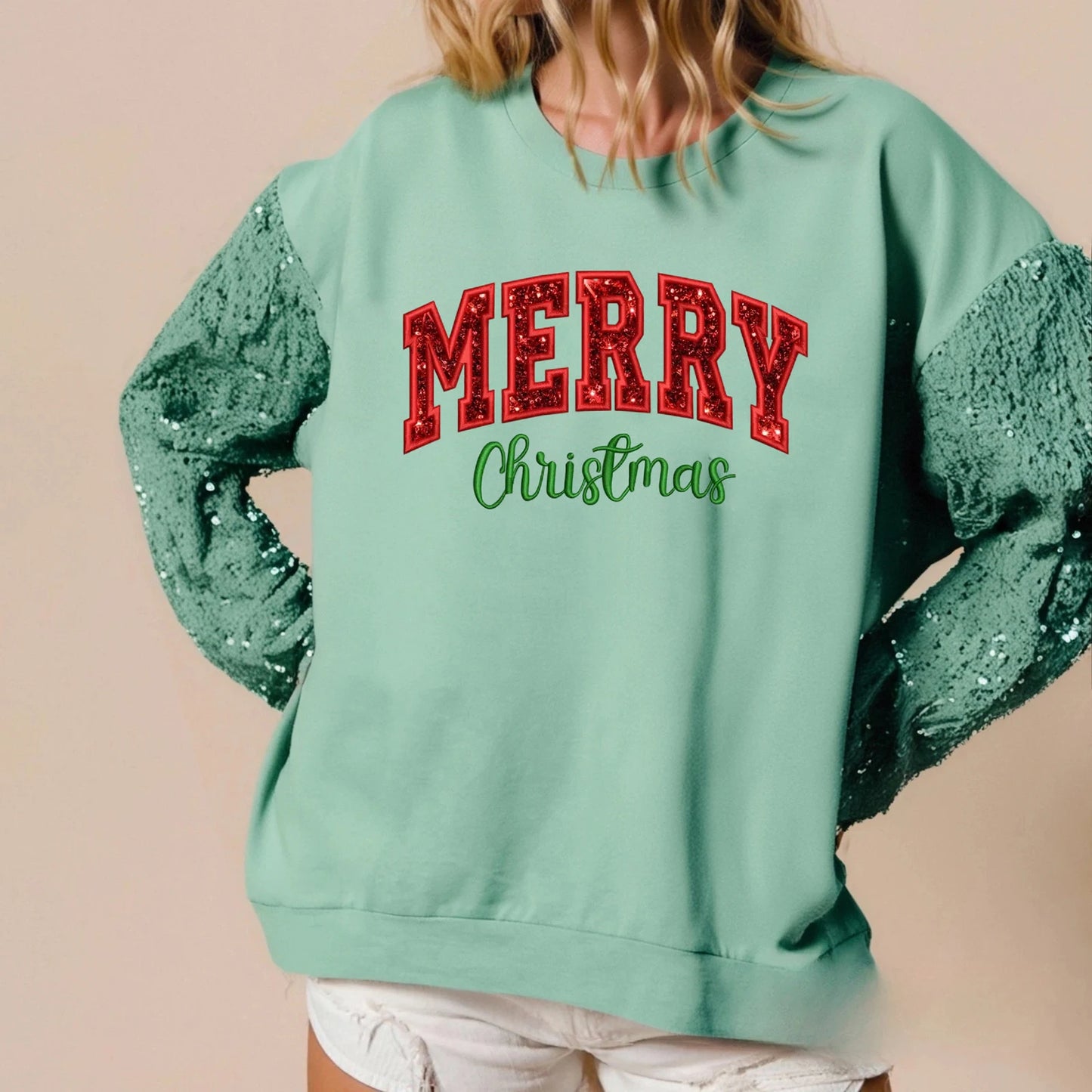 merry christmas sequin crew sweater