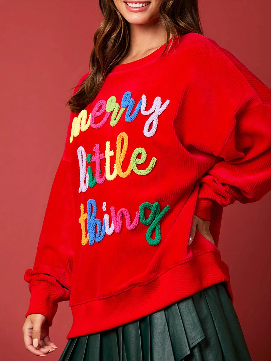 merry little things embroidered crew sweater - basil boutique