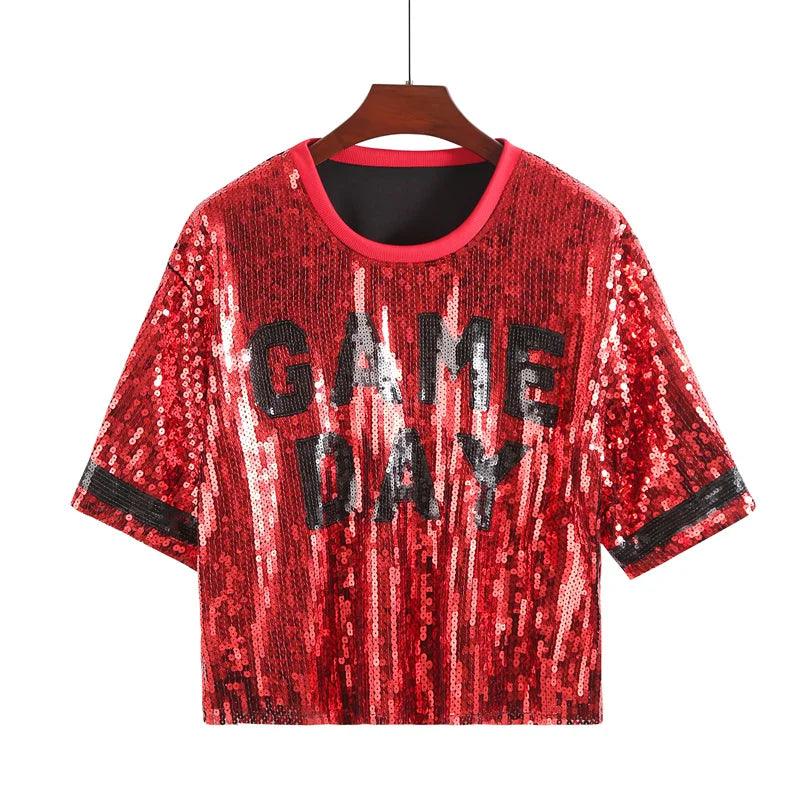 game day sequin crop top