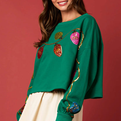 holiday lights sequin cropped crew sweater