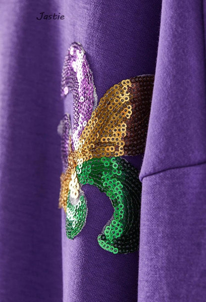 mardi gras sequin crew sweater - basil boutique