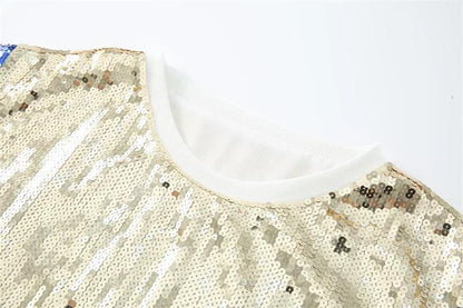 number 4 sequin t-shirt dress - basil boutique