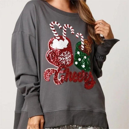 cheers holiday sequin crew sweater - basil boutique