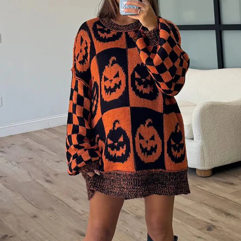 halloween checkered crew sweaters