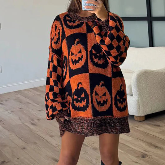 halloween checkered crew sweaters
