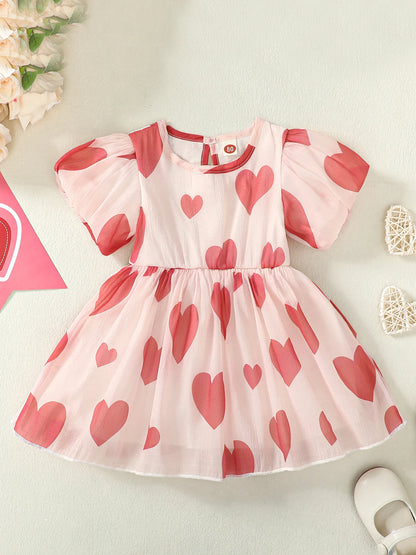 heart puff sleeve kids dress