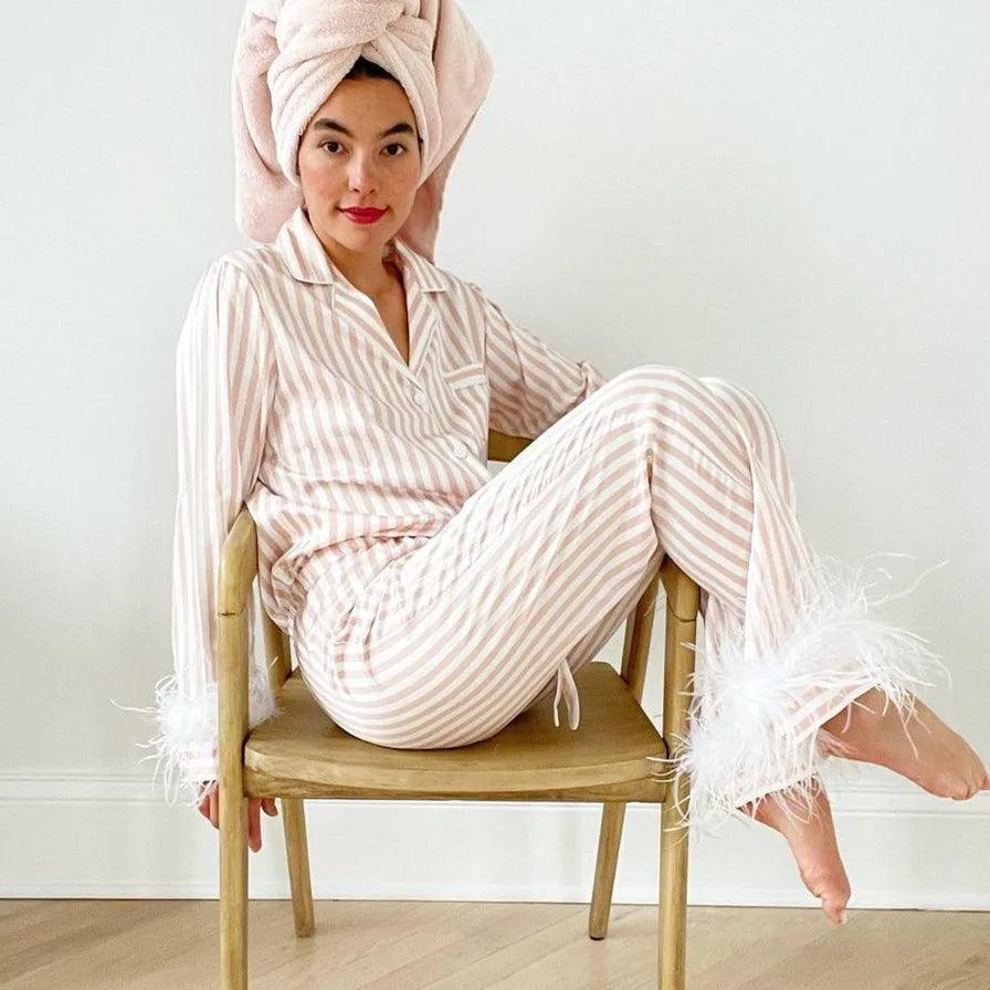 pinstripe feather pajamas