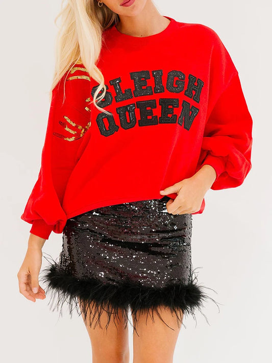 sleigh queen sparkle crew sweater - basil boutique