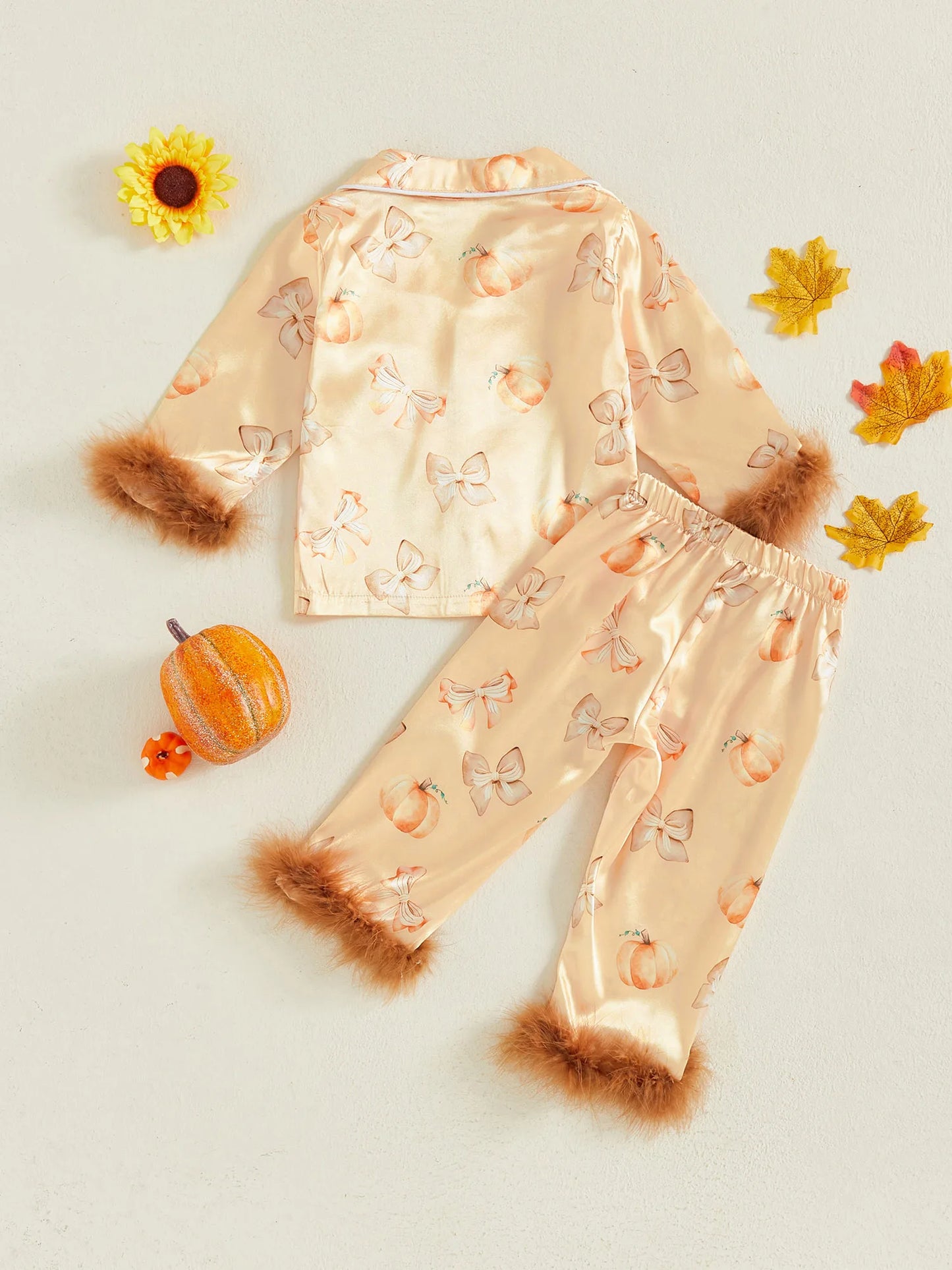 halloween satin + feather kids pajama sets