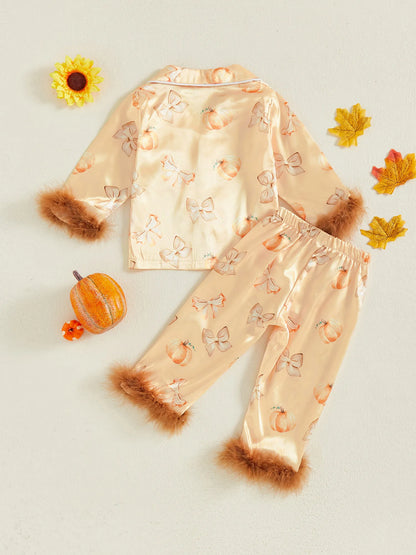halloween satin + feather kids pajama sets