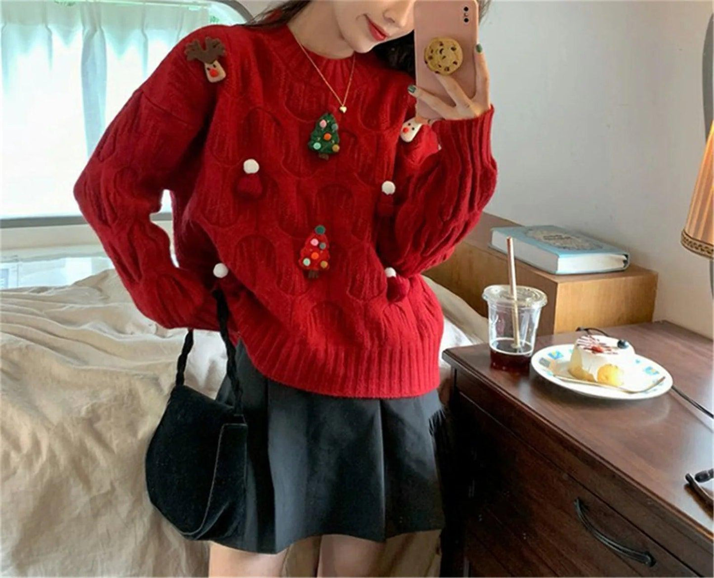 festive knit crew sweater - basil boutique