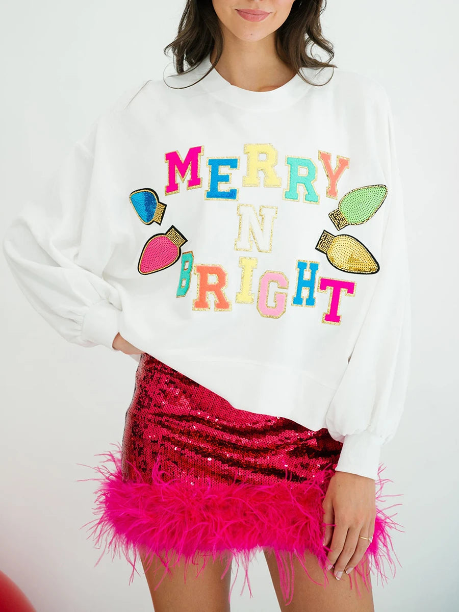 merry + bright sparkle crew sweater - basil boutique