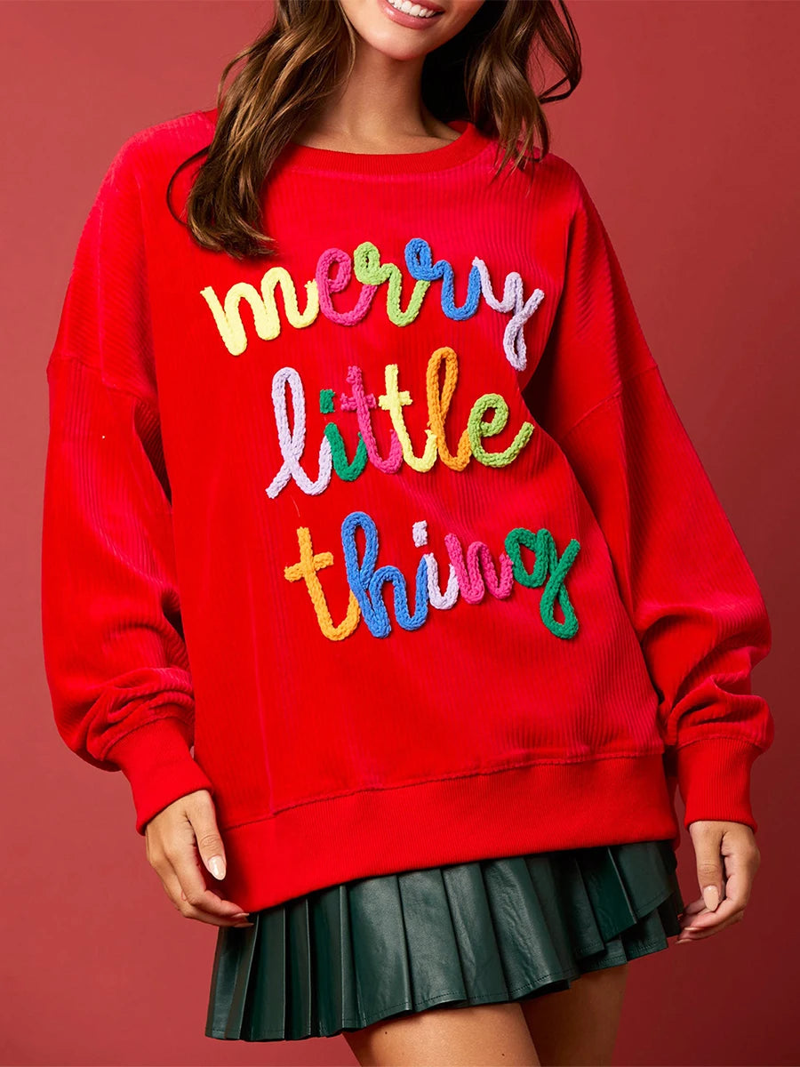 merry little things embroidered crew sweater - basil boutique