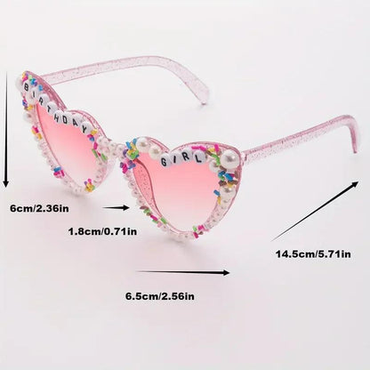 birthday girl pearl + sprinkle heart sunglasses - basil boutique