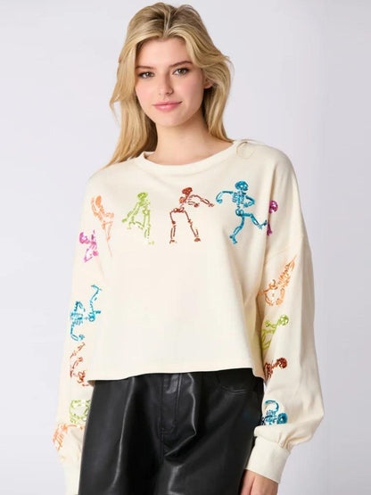 skeleton dance sequin cropped sweater - basil boutique