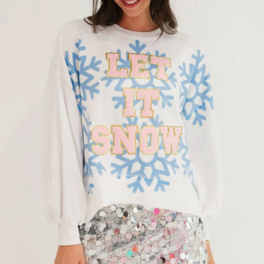 let it snow sparkle crew sweater - basil boutique