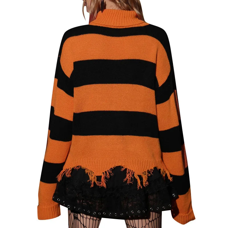 halloween striped turtleneck sweater