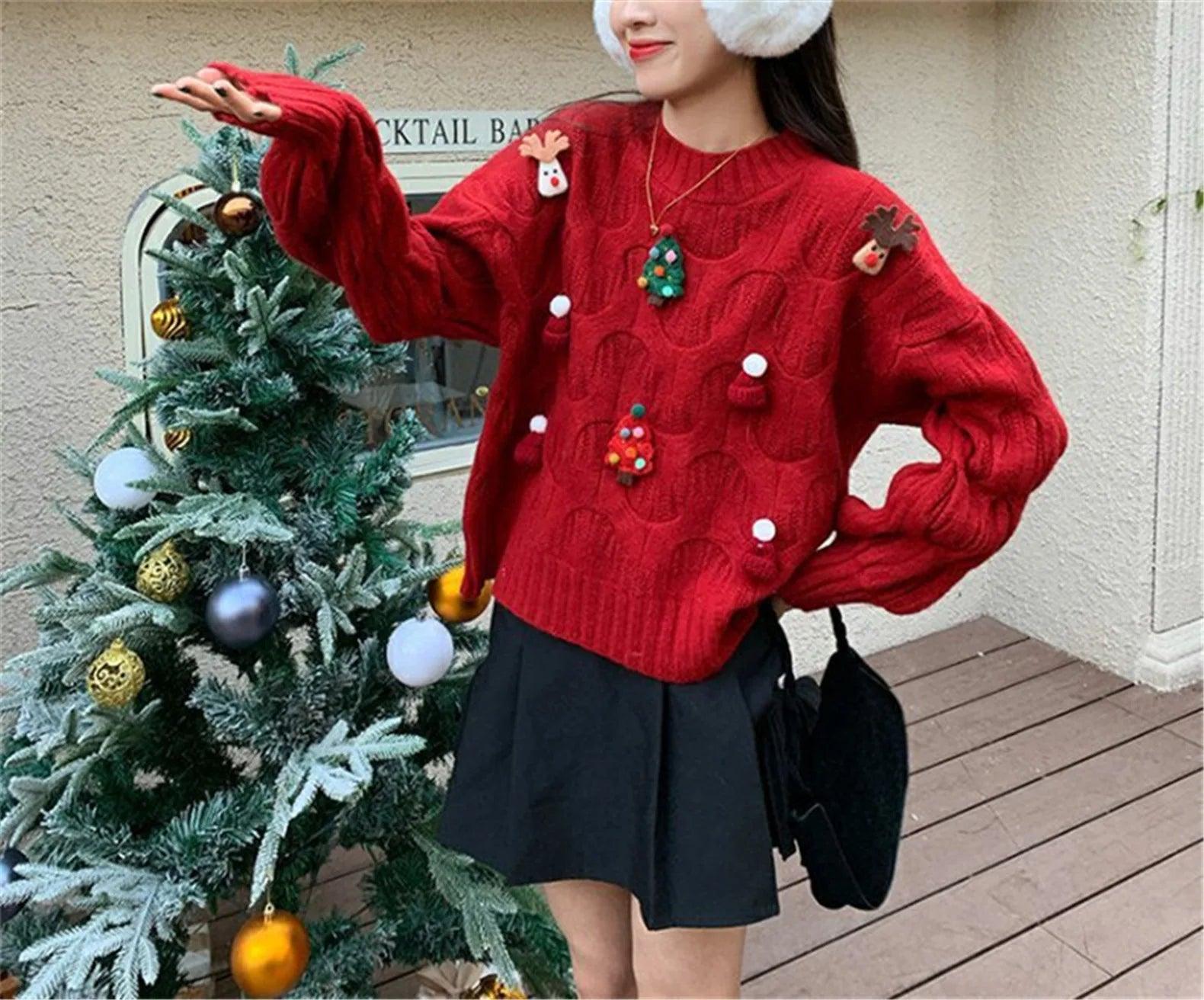 festive knit crew sweater - basil boutique