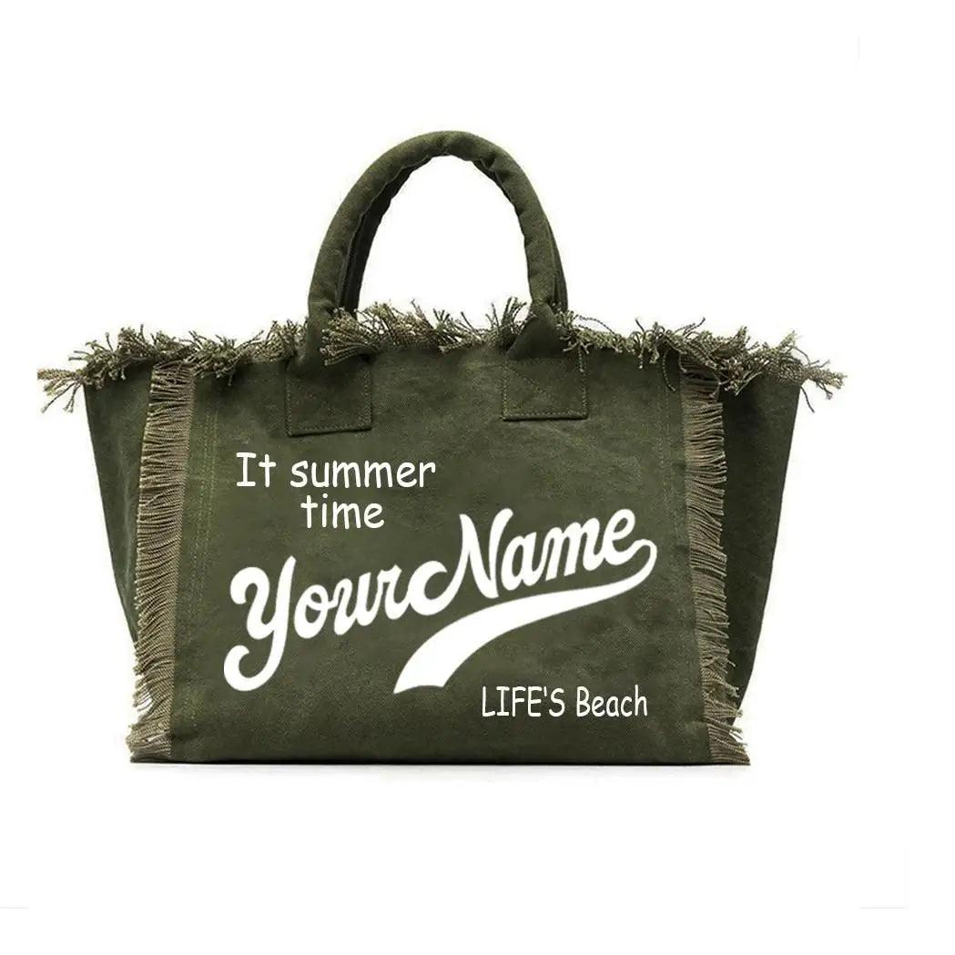 personalized tassel beach tote bag - basil boutique