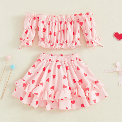 heart ruffle sleeve kids outfit