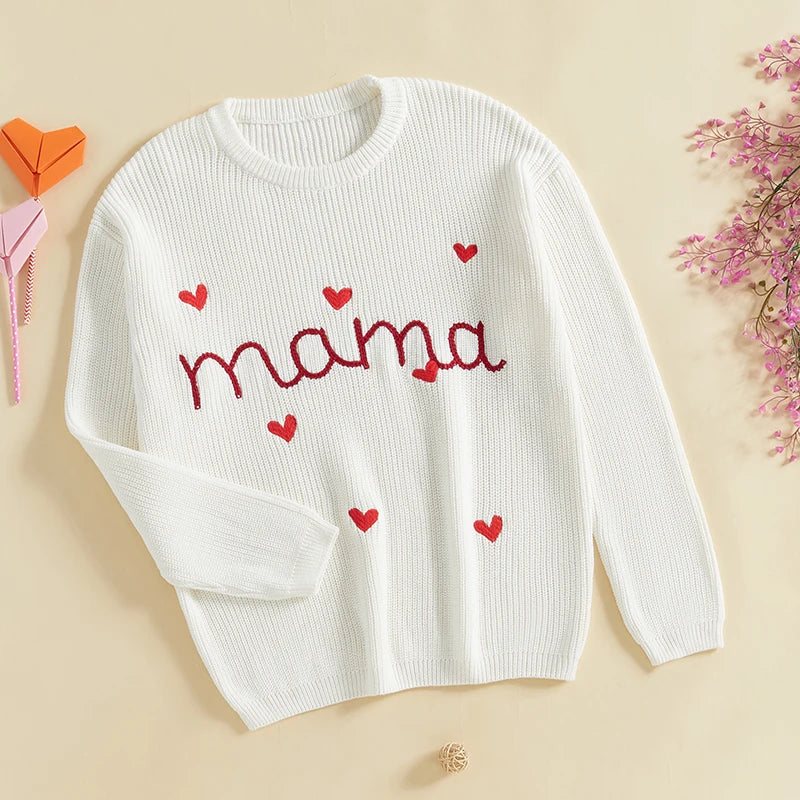 mama + mini matching knit heart crew sweaters