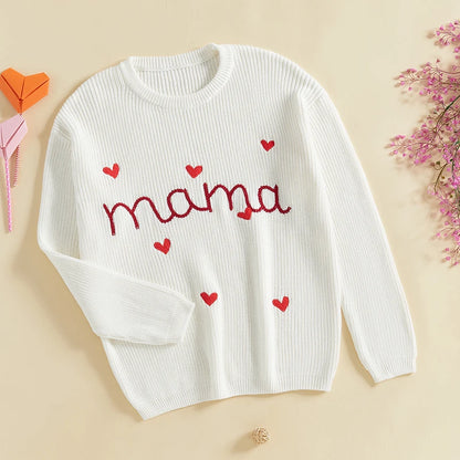 mama + mini matching knit heart crew sweaters