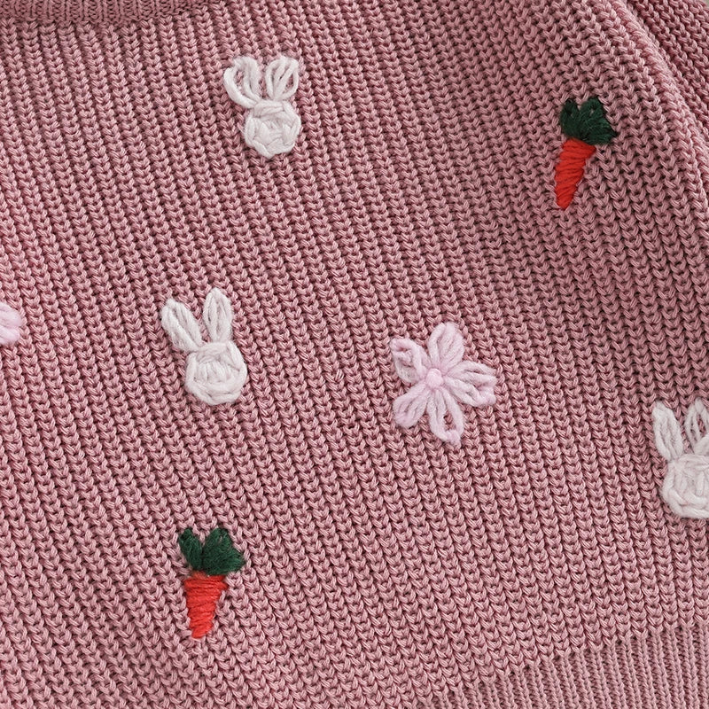 carrot + rabbit knit kids crew sweater