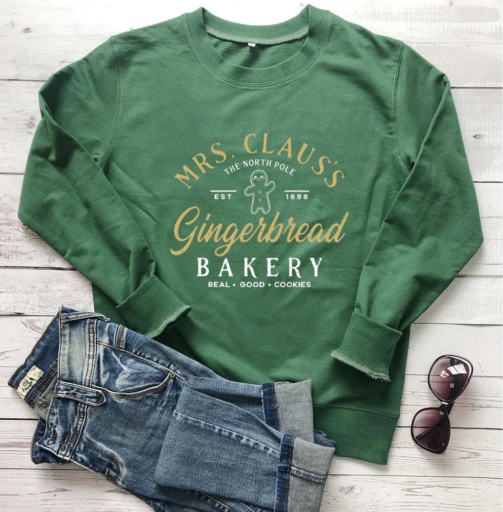 mrs. claus gingerbread bakery crew sweatshirt - basil boutique