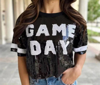 game day sequin crop top