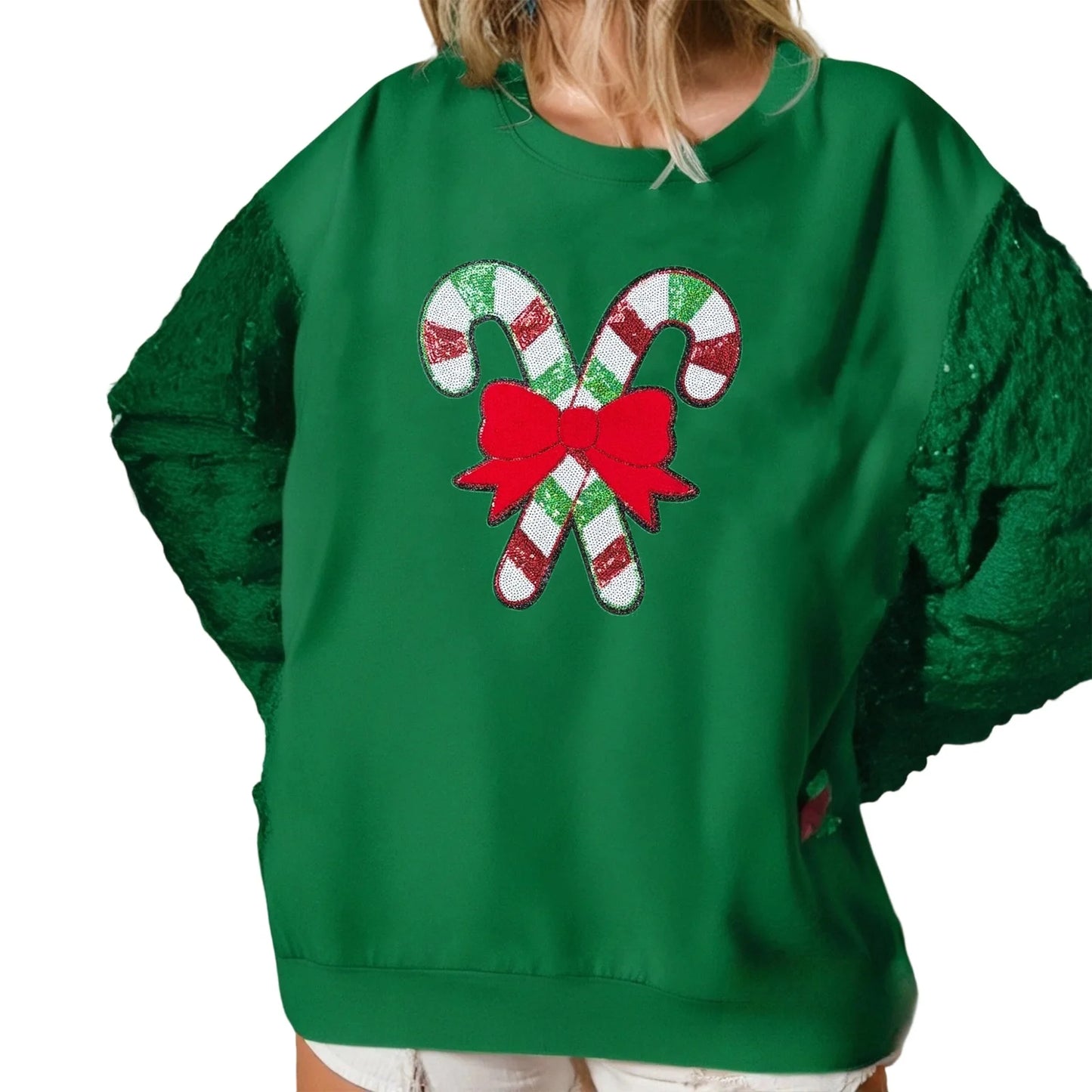 candy cane lane sequin crew sweater