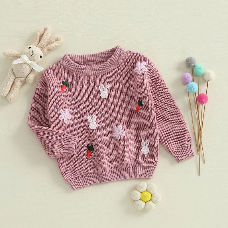 carrot + rabbit knit kids crew sweater