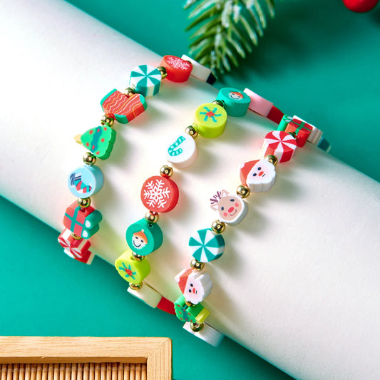 Christmas Colorful Polymer Clay Beaded Brcelets for Women Cute Cartoon Santa Claus Elk Snowflake Bracelet New Year Jewelry Gifts - basil boutique