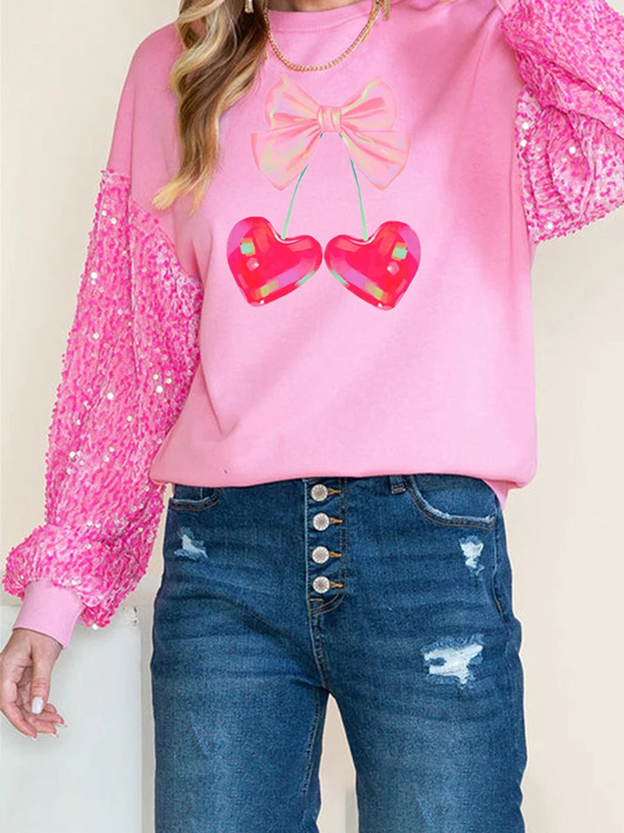 charming valentine sequin crew sweaters